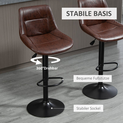 HOMCOM 2er-Set Barhocker Barhocker Barstühle, höhenverstellbar, inkl. Fußstütze, 46,5cm x 50cm x 108cm, Schwarz + Braun