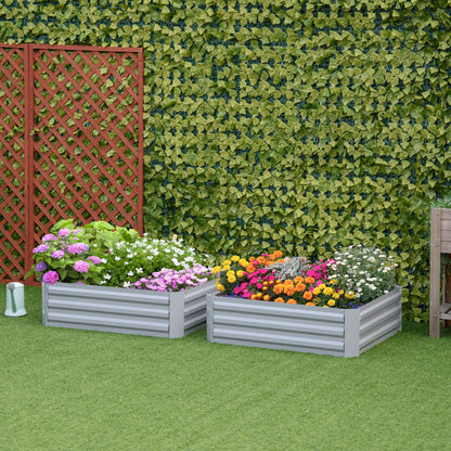 Outsunny Pflanzkasten, 2er-Set, Blumenkasten, offener Boden, Stahlrahmen, grau, (2 x) 100 x 100 x 30 cm