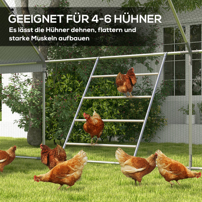 PawHut Sitzleiter für Hühner, 4 Sitzstangen, wetterfest, für 4-6 Hühner, Stahl/Holz