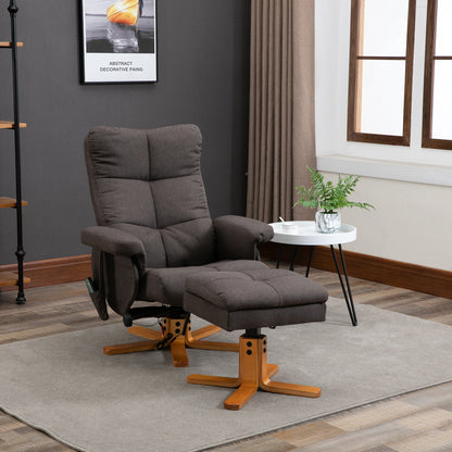 HOMCOM Relaxsessel mit Fußhocker, Stauraum, Elektrischer Massagesessel mit Liegefunktion, Drehbarer Fernsehsessel mit Seitentasche, Fernbedienung, Holzrahmen, Polyester, Braun