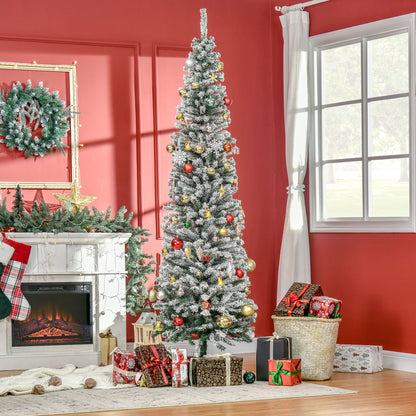 HOMCOM Künstlicher Weihnachtsbaum 225 cm Bleistift Kiefernbaum mit Schnee, 738 Spitzen für drinnen