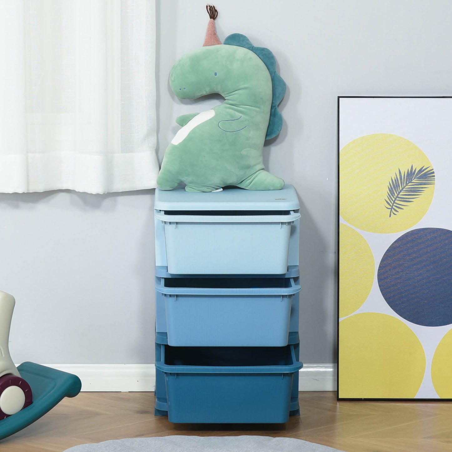 HOMCOM Aufbewahrungsboxen für Kinder, 3 Schubladen, abgerundete Kanten, erhöhtes Design, 37x37x56,5 cm, Blau