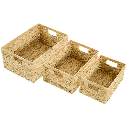HOMCOM 3er-Set Aufbewahrungskörbe mit Griffen und Metallgestell, für Regale, Schlafzimmer Wohnzimmer, Badezimmer, Naturton