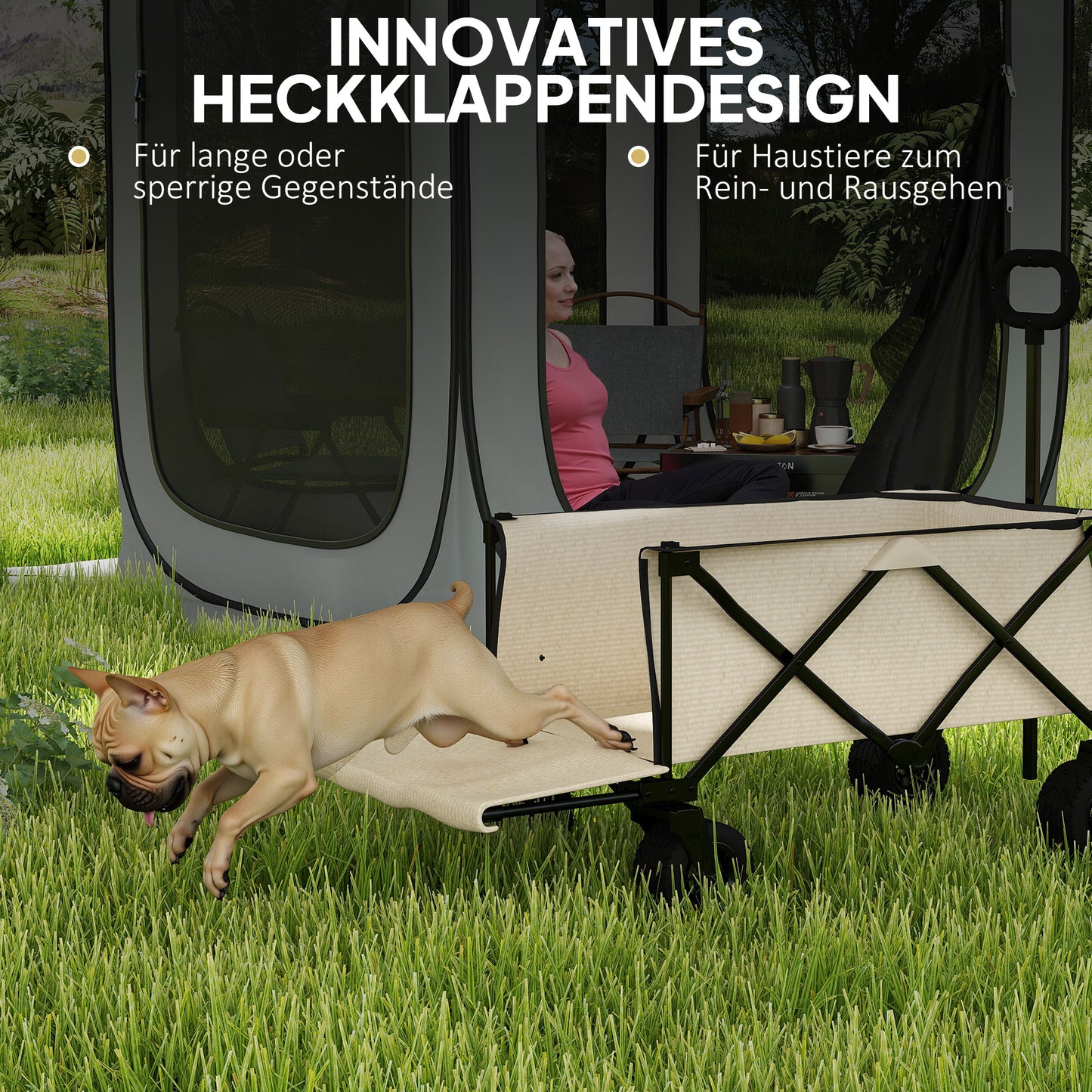 Outsunny Gartenwagen 100 kg belastbar, klappbar Transportwagen mit herausnehmbare Plane, 90 x 48 x 92 cm Beige