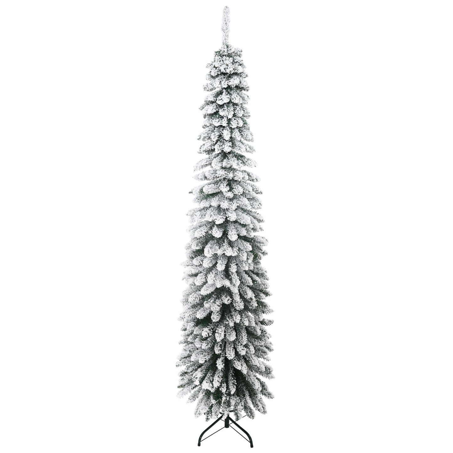 HOMCOM Künstlicher Weihnachtsbaum, schneebedeckt, schmales Design, feuerfest, 210 cm, Grün/Weiß