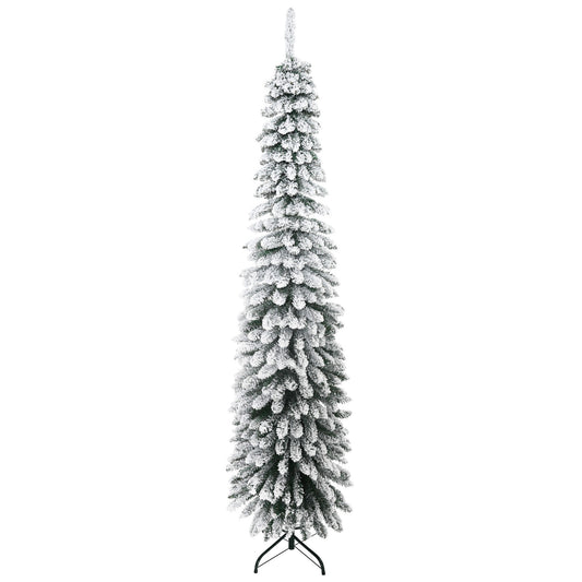 HOMCOM Künstlicher Weihnachtsbaum, schneebedeckt, schmales Design, feuerfest, 210 cm, Grün/Weiß