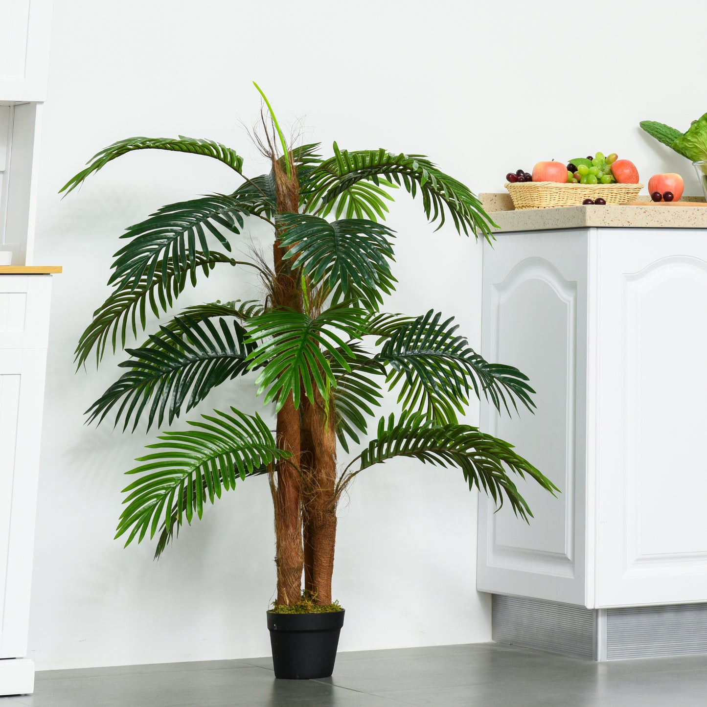 Outsunny künstliche Pflanzen 120 cm künstlicher Palmen Palme Kunstpflanze Kunstbaum Kunstpflanzen im Topf Zimmerpflanze Dekopflanze Büropflanze Kunststofftopf für drinnen und draußen