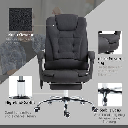 Vinsetto Bürostuhl mit Massagefunktion, Ergonomischer Schreibtischstuhl mit Liege- & Wärmefunktion, höhenverstellbar, Schwarz