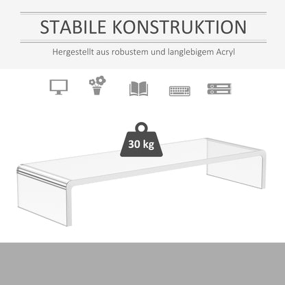 HOMCOM Monitorständer Bildschirmständer für Laptop Computer Notebook PC ergonomisch Acryl Transparent 53 x 19 x 9 cm