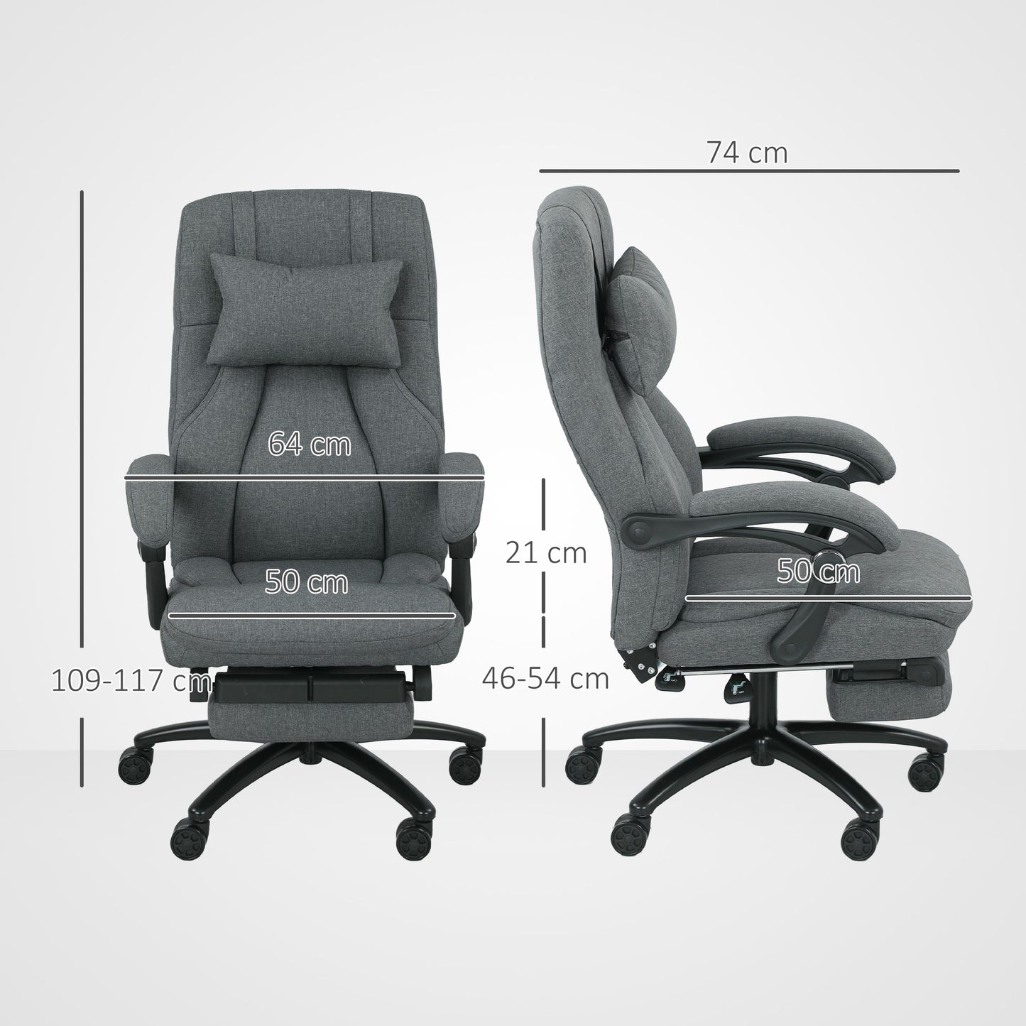 Vinsetto Massage-Bürostuhl, USB-Schnittstelle, schwenkbare Räder, Dunkelgrau