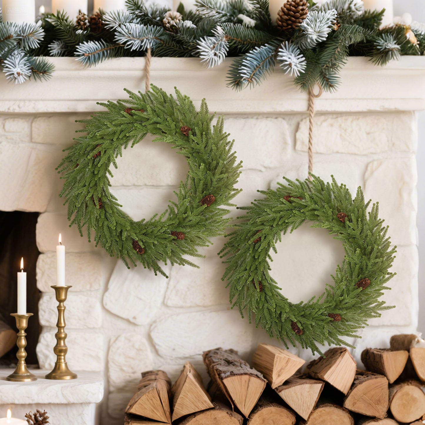 HOMCOM Weihnachtskranz mit Zapfen, Türkranz Künstlicher Weihnachtskranz für Tür Grün, Ø60 x 15 cm