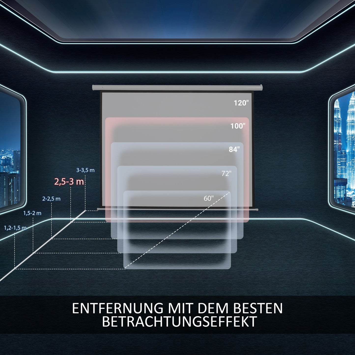 HOMCOM Beamer Leinwand 203 x 152 cm 100 Zoll 4:3/ 16:9 Projektionsleinwand Manuell für Heimkino