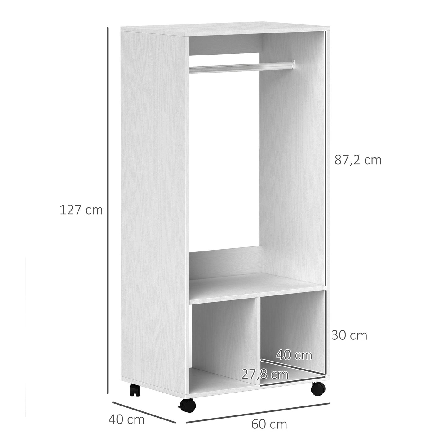 HOMCOM Kleiderschrank Garderobe، 60 سم × 40 سم × 127 سم، 1 Kleiderstange، 2 Regale، Weiß
