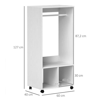 HOMCOM Kleiderschrank Garderobe، 60 سم × 40 سم × 127 سم، 1 Kleiderstange، 2 Regale، Weiß