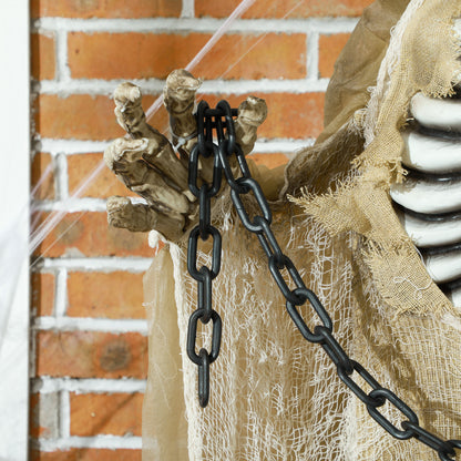 HOMCOM Halloweendekoration, Hängendes Skelett, leuchtender Kopf, unheimliches Heulen, biegsame Arme, Khaki