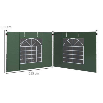 Outsunny Seitenwände für 3 x 3/ 3 x 6 m Pavillon, Seitenplanen mit Fenster, Tür, Ersatzwände für Partyzelt, Oxfordstoff, Grün