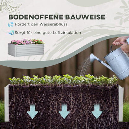 Outsunny Pflanzenkübel, Handliches Blumenbeet zum Anpflanzen, Hegen und Pflegen, Hochbeet, Stahl, Hellgrau