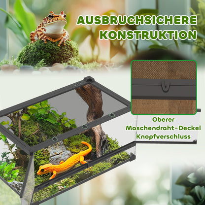 PawHut Glas-Terrarium für Reptilien, erhöhter & wasserdichter Boden, Knopfschloss