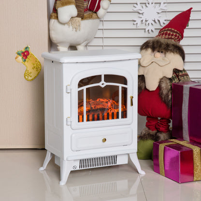 HOMCOM Elektrokamin mit Heizung, elektrischer Kamin mit LED Flammeneffekt, 950/1850W Dekokamin mit Thermostat, elektrisch Kaminfeuer mit Überhitzungs-Schutz, Kaminofen, Weiß