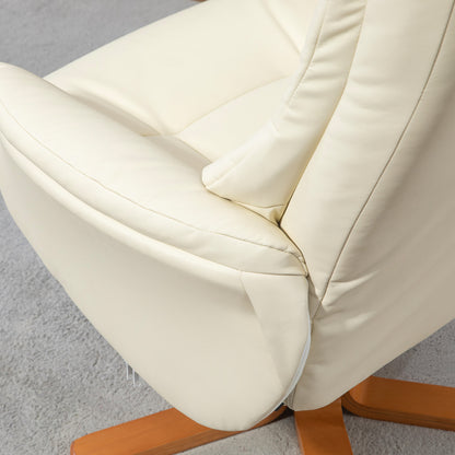 HOMCOM Relaxsessel mit Hocker, Liegefunktion, Kunstlederbezug, bis 150 kg, 71 x 84 x 102 cm, Cremeweiß