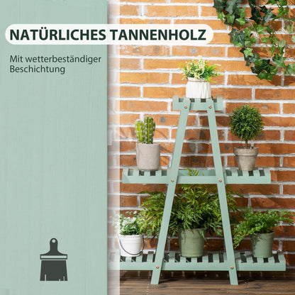 Outsunny Pflanzenregal mit 3 Ebenen, für 6 Blumentöpfen, wetterbeständig, 76 cm x 26 cm x 76 cm, Hellgrün