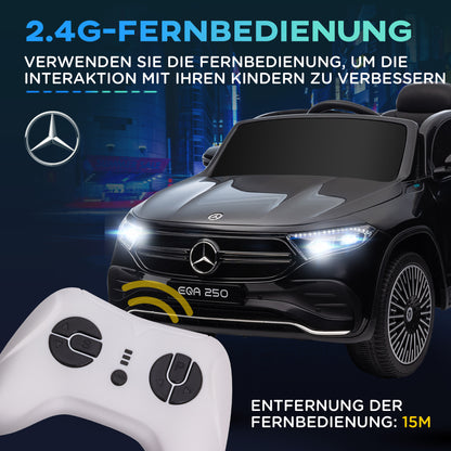 HOMCOM Elektro Kinderauto, lizenzierter Mercedes-Benz EQA, 3-8 km/h, Musik, Scheinwerfer, Hupe, Fernsteuerung, schwarz
