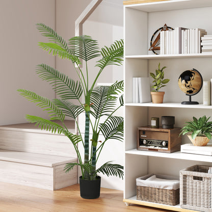 HOMCOM Künstliche Palme mit 16 Kunststoff-Blättern, UV-beständige Kunstpflanze mit Plastiktopf, für drinnen und draußen, Grün