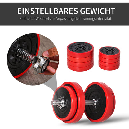 HOMCOM Hantelset 20/30KGS 2-IN-1 Hanteln&Langhanteln verstellbar Gewichtheben für Zuhause Fitness Muskel Rot+Schwarz 21,5 x 21,5 x 3,8 cm