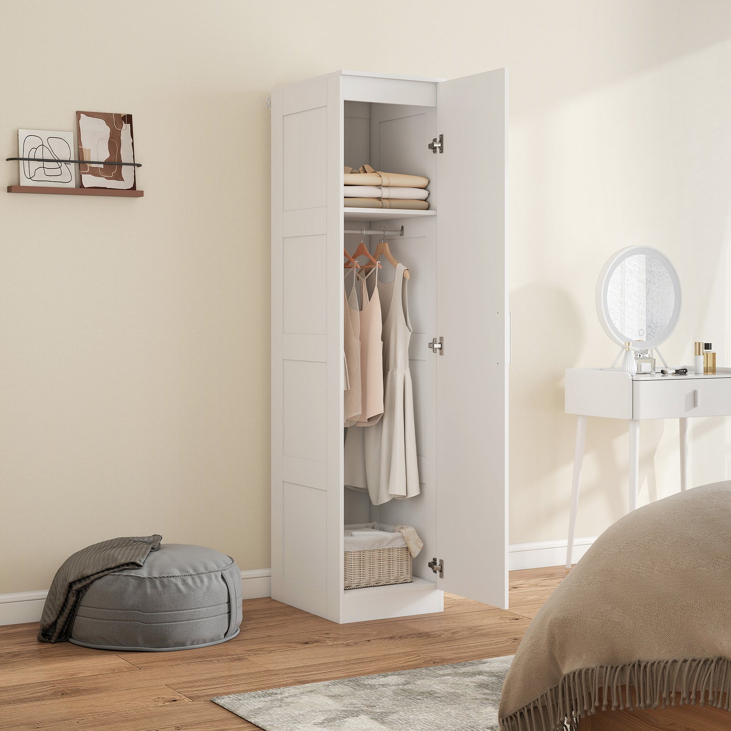 HOMCOM Kleiderschrank Mehrzweckschrank mit Kleiderstange, Regal, باب ناعم الإغلاق 40 x 52 x 180 cm Weiß