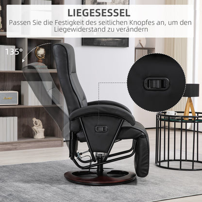 HOMCOM Drehbarer Polsterstuhl، Kunstleder، Fußstütze، Holzbasis، neigbar، Schwarz