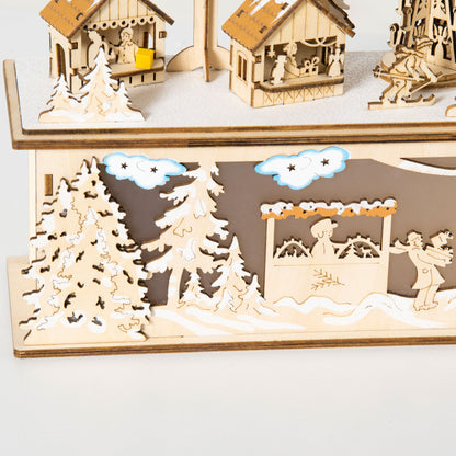 HOMCOM Weihnachtsdekoration، Weihnachtsdorf، 10 مصابيح LED، ضوء دافئ، 45 × 10 × 25 سم، Holzdekor