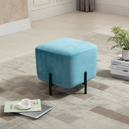 HOMCOM Fußhocker Fußstütze gepolstert Polyester Stahl Schaumstoff Türkis 44,5 x 44,5 x 41,5 cm