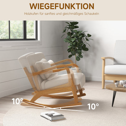HOMCOM Schaukelstuhl im Retrodesign, Gummibaumholz, 64,5 cm x 92 cm x 81, 5 cm, Beige + Braun