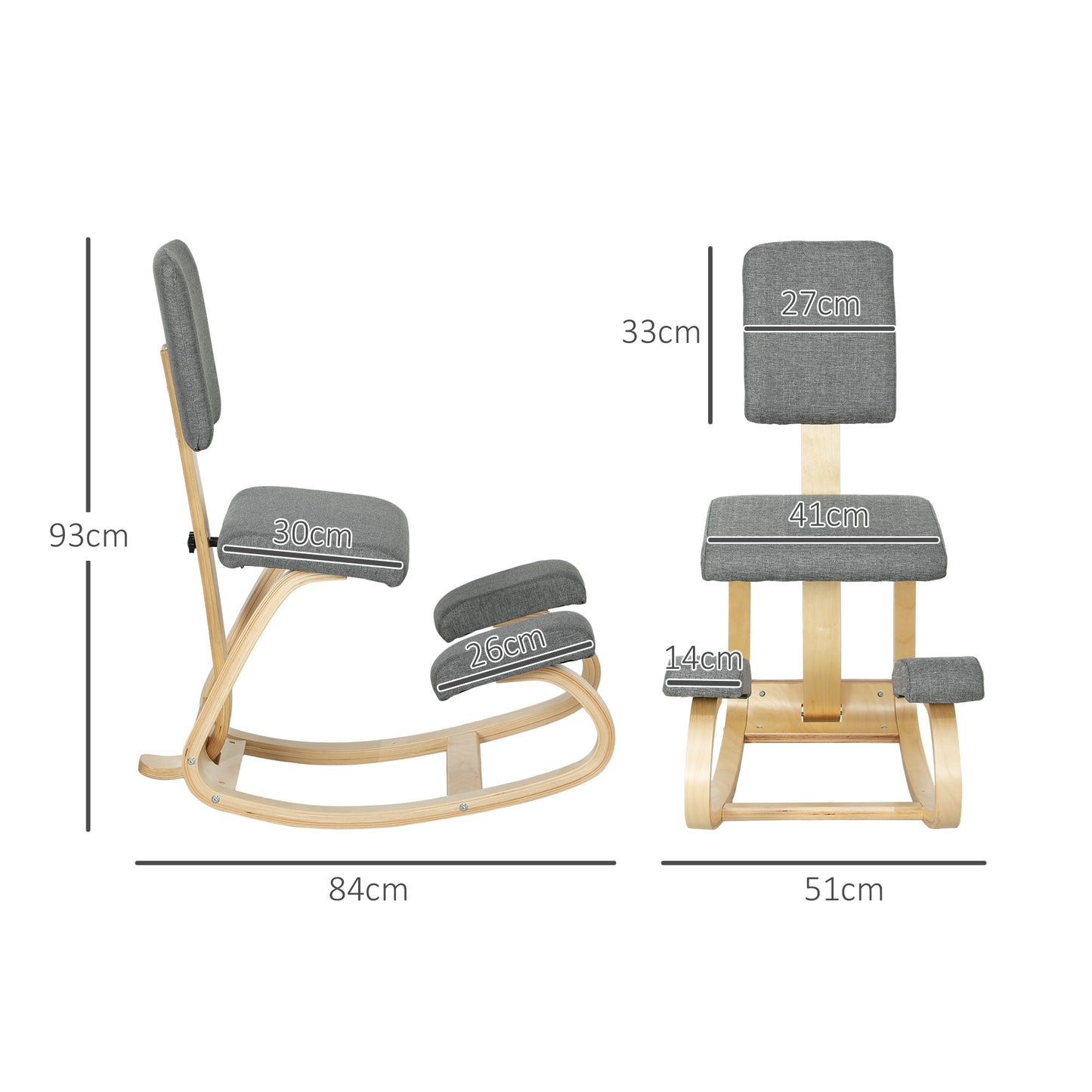 HOMCOM Ergonomischer Kniestuhl, Kniehocker Gesundheitsstuhl für Zuhause, Büro, Meditation Grau