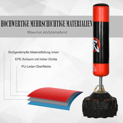 HOMCOM Standboxsack Erwachsene Freistehender Boxtrainingsgerät Boxpartner Boxassistent Training mit Saugfuß Schwarz+Rot 60x60x180 cm