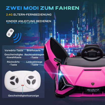 HOMCOM Kinder-Elektroauto, Lamborghini, 3-5 km/h, Fernsteuerung, für 3-5 Jahre, Rosa