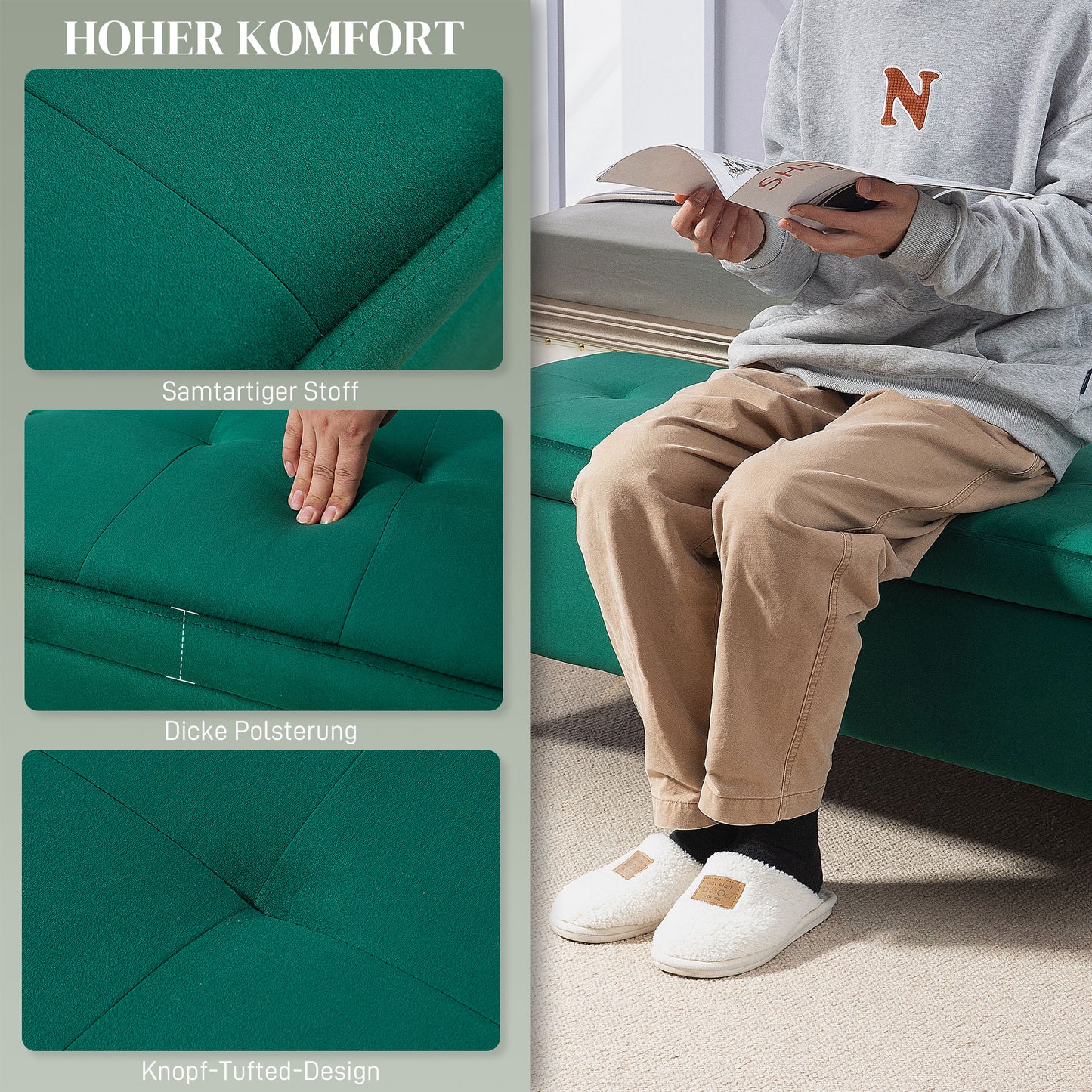 HOMCOM Sitzbank mit Stauraum, belastbar bis 120kg, 120x44x44,5cm, Grün