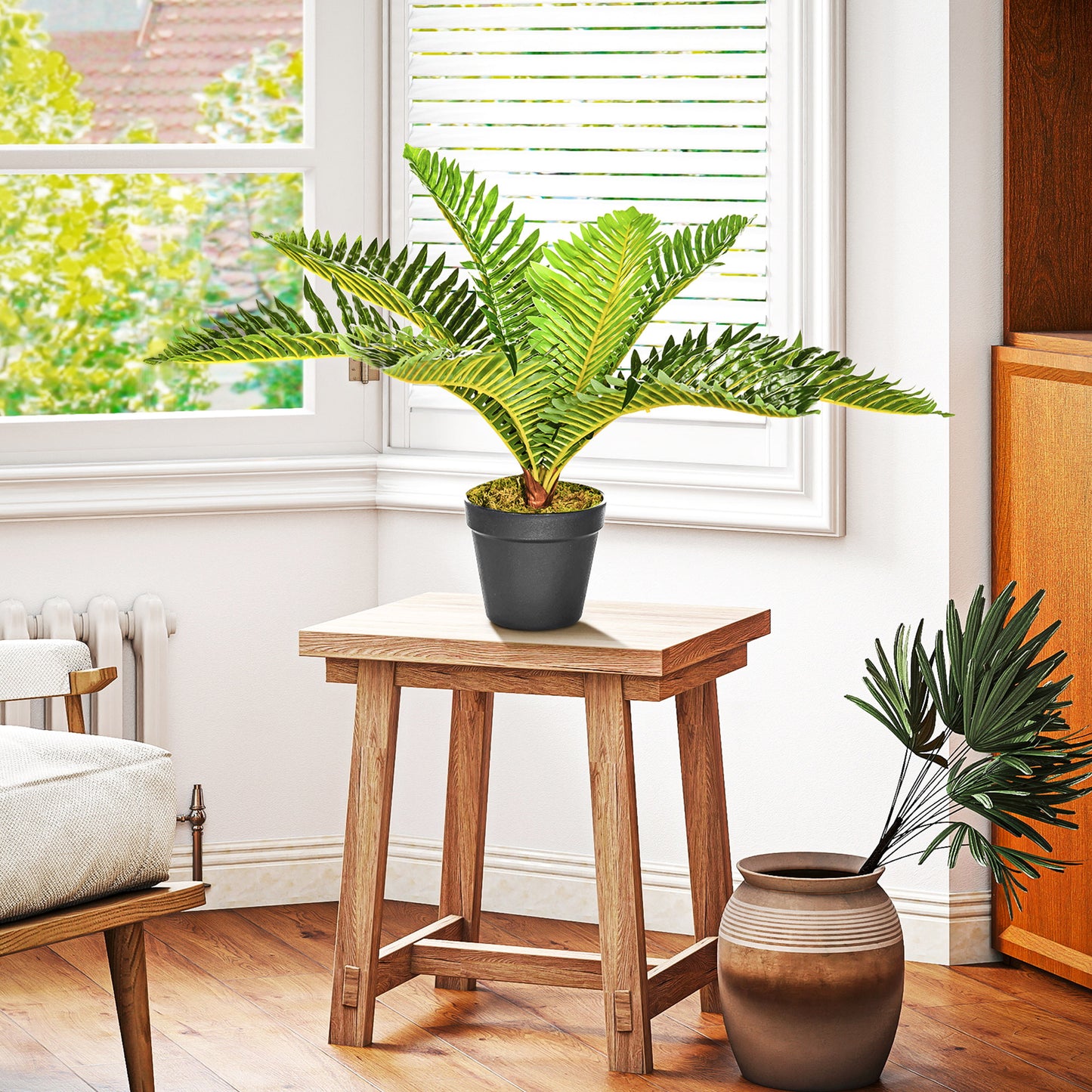HOMCOM Kunstpflanze, Tropische Palme, inkl. Übertopf, 50 cm, Grün + Schwarz