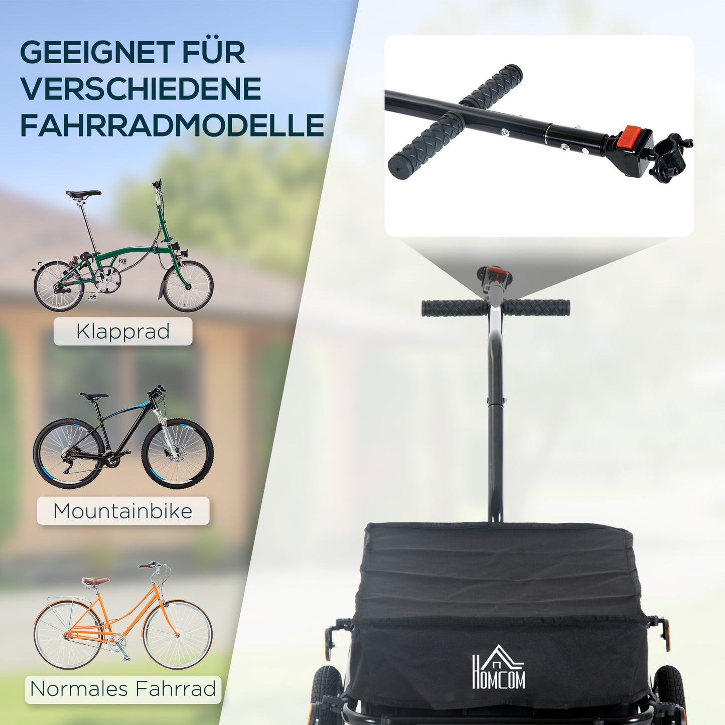 HOMCOM Lastenanhänger, Fahrradanhänger, abnehmbarer Korb, Universalkupplung, bis 40 kg, Stahl, schwarz, 144 x 59 x 80cm