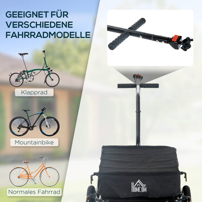 HOMCOM Lastenanhänger, Fahrradanhänger, abnehmbarer Korb, Universalkupplung, bis 40 kg, Stahl, schwarz, 144 x 59 x 80cm