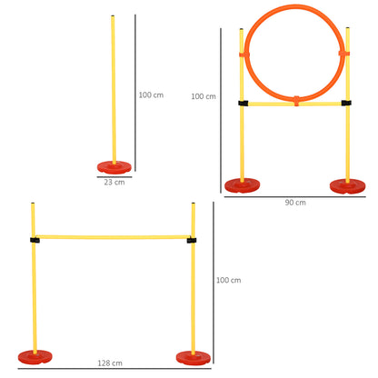 PawHut Agility Set Hunde 3-teiliges Agility-Ausrüstung für Hundetraining Steckhürdenset mit 6 Slalomstangen höhenverstellbar Hürden Sprungreifen Tragetasche Agilityset für Spiele Training