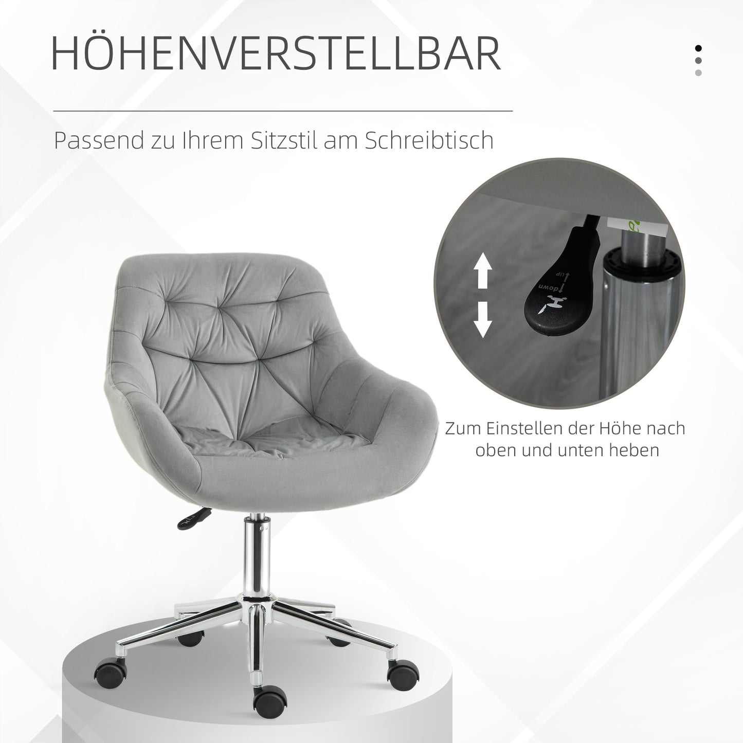 Vinsetto Bürostuhl Chefsessel Drehstuhl Computerstuhl Sitzhöhenverstellung für jüngere Benutzer und Kleines zum Lernen und Spielen Polyester Schaumstoff Metall Nylon Grau 59 x 58 x 80-90 cm