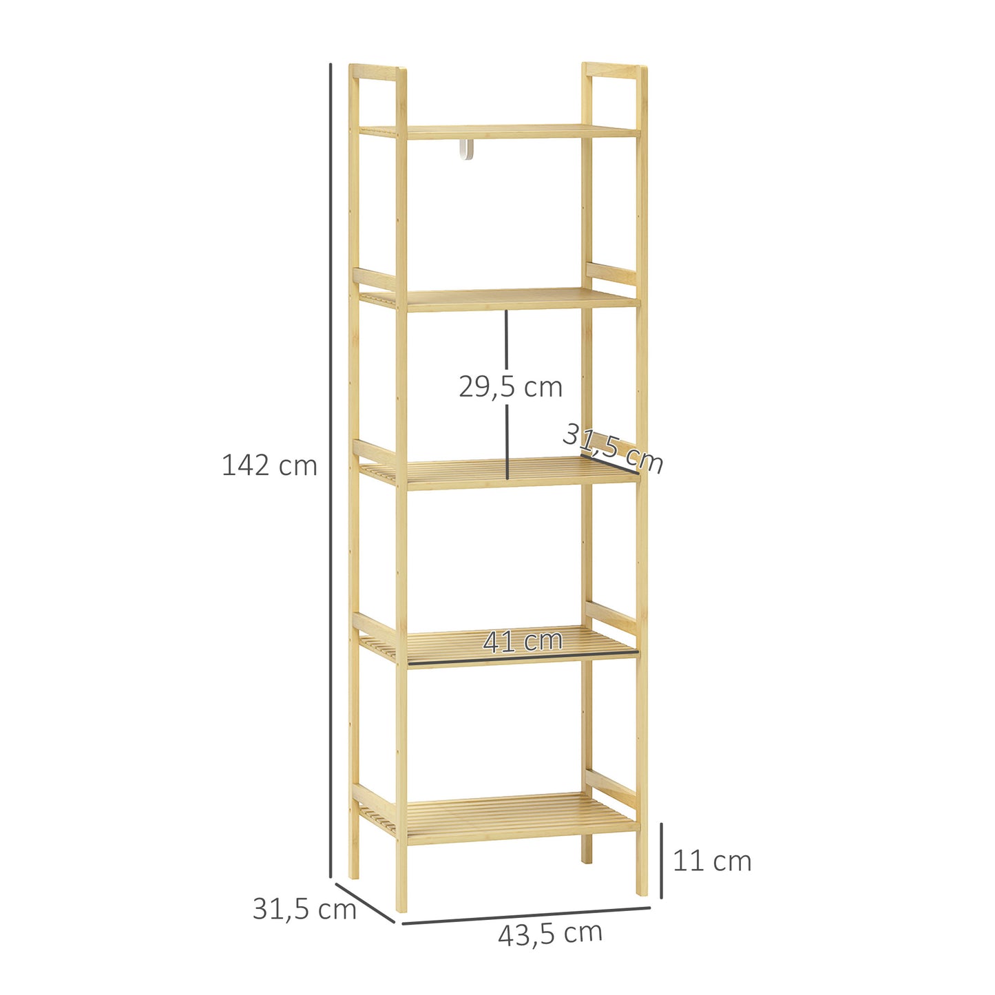 HOMCOM Bambus-Badezimmerregal mit 5 Ebenen, Aufbewahrungsregal mit verstellbaren Regalböden, 43,5 x 31,5 x 142 cm, Naturholz