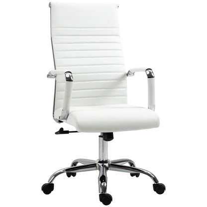 Vinsetto Bürostuhl ergonomisk Schreibtischstuhl med Wippfunktion Chefsessel höhenverstellbarer Drehstuhl gepolstert Konstledare Schaumstoff Weiß 54 x 62 x 104-114 cm