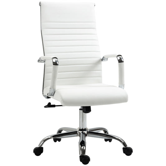 Vinsetto Bürostuhl ergonomischer Schreibtischstuhl mit Wippfunktion Chefsessel höhenverstellbarer Drehstuhl gepolstert Kunstleder Schaumstoff Weiß 54 x 62 x 104-114 سم