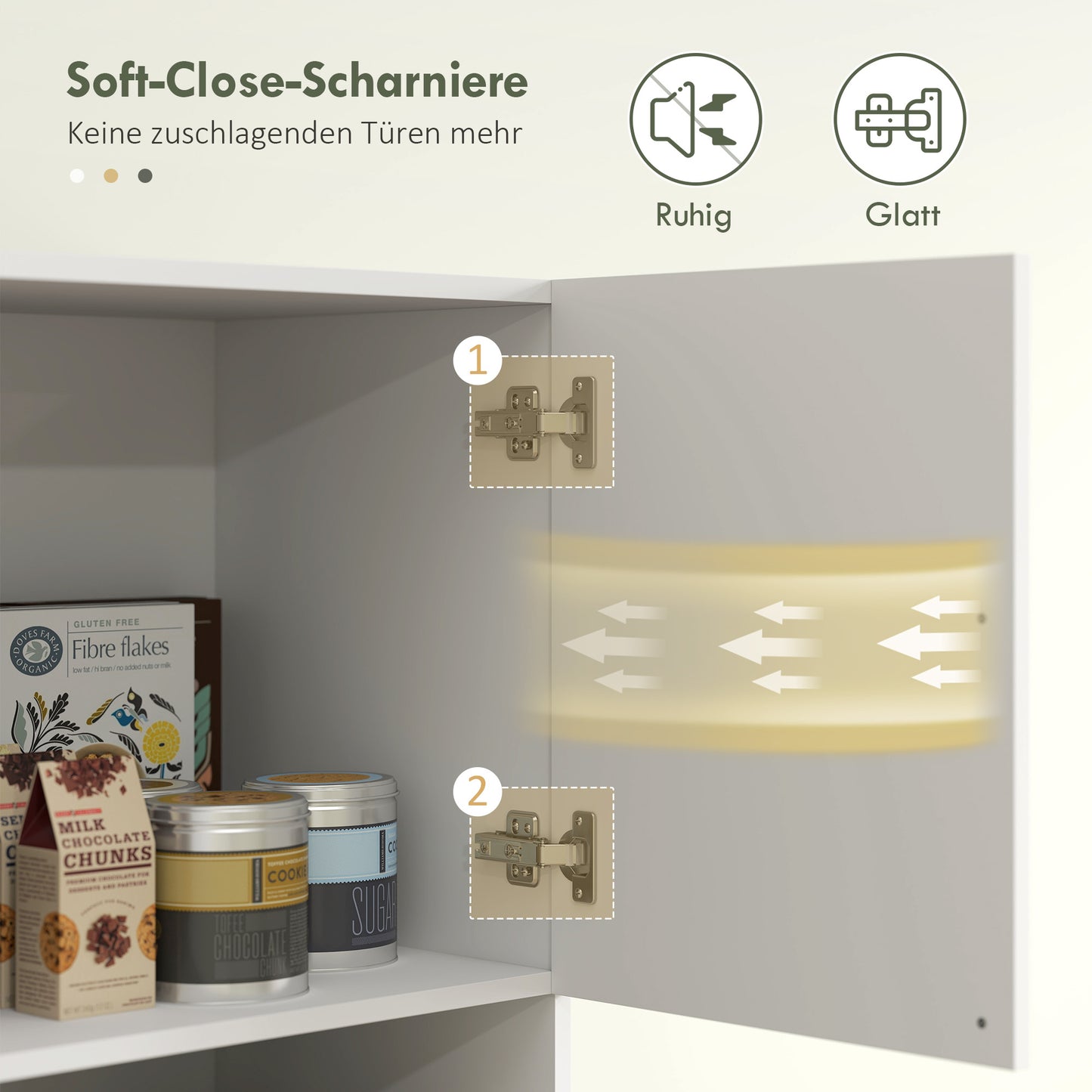 HOMCOM Küchenschrank, Vorratsschrank für Küche, Wohnzimmer, Esszimmer, Schränke, Regale, Mikrowellenablage, Spanplatte, Weiß