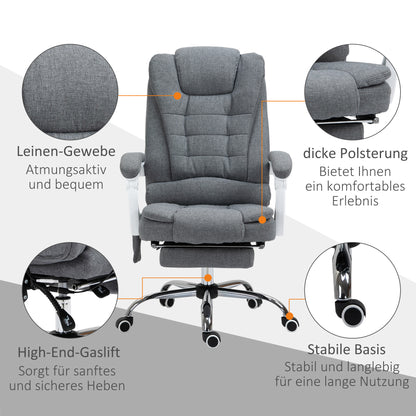 Vinsetto Bürostuhl mit Massage- und Heizfunktion, neigbare Rückenlehne, drehbar & höhenverstellbar, bis 120 kg, Grau