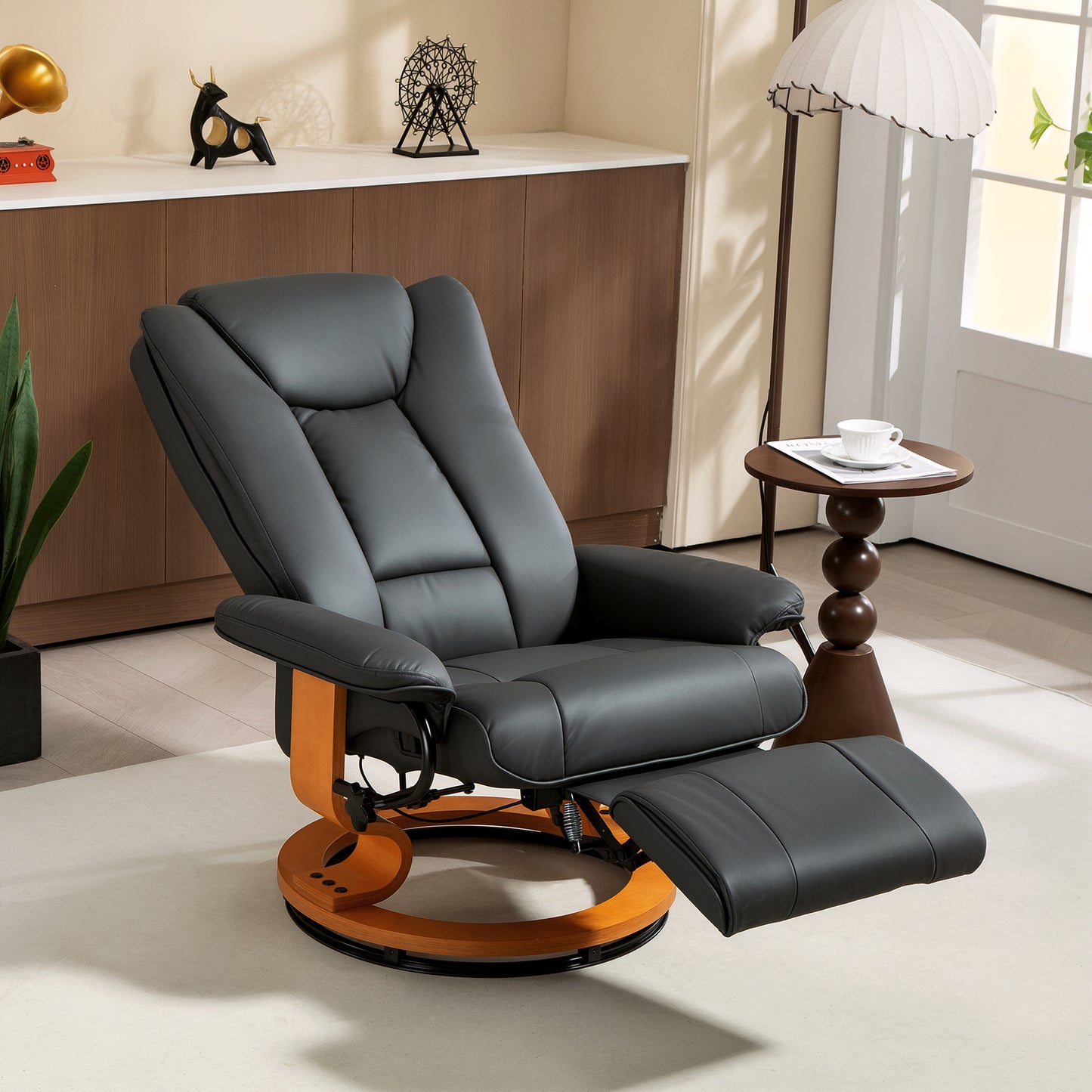 HOMCOM Relaxsessel mit Liegefunktion, drehbar, bis 150 kg, Kunstlederbezug, Stahlrahmen, Dunkelgrau