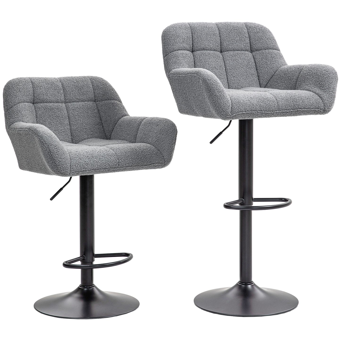 HOMCOM Barhocker 2er-Set Retro-Design höhenverstellbar Fleece-Optik Grau + Schwarz