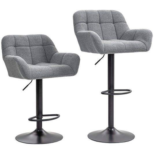 HOMCOM Barhocker 2er-Set Retro-Design höhenverstellbar Fleece-Optik Grau + Schwarz